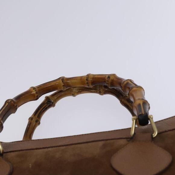 GUCCI Bamboo Hand Bag Suede Brown Gold - Picture 8 of 12